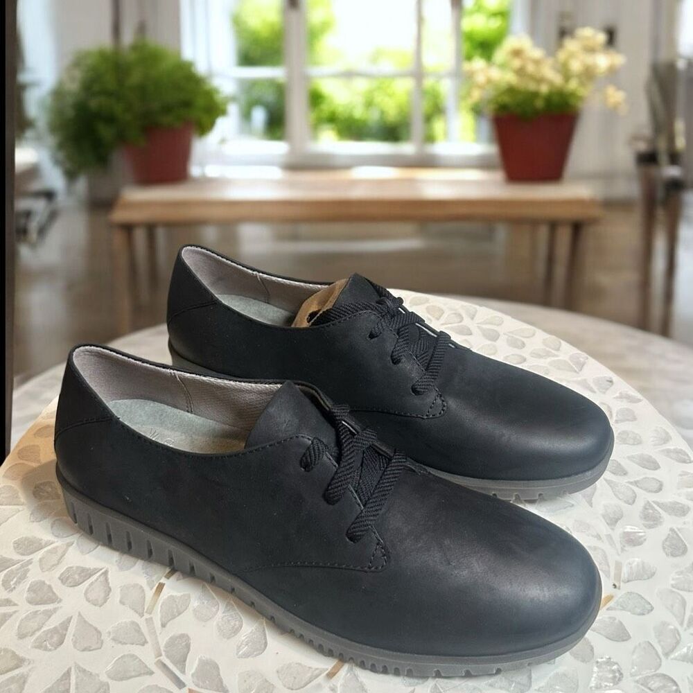 Dansko US 8.5-9 EU 39 Libbie Burnished Calf Leather Black Lace Up Shoes Loafers - Picture 5 of 13